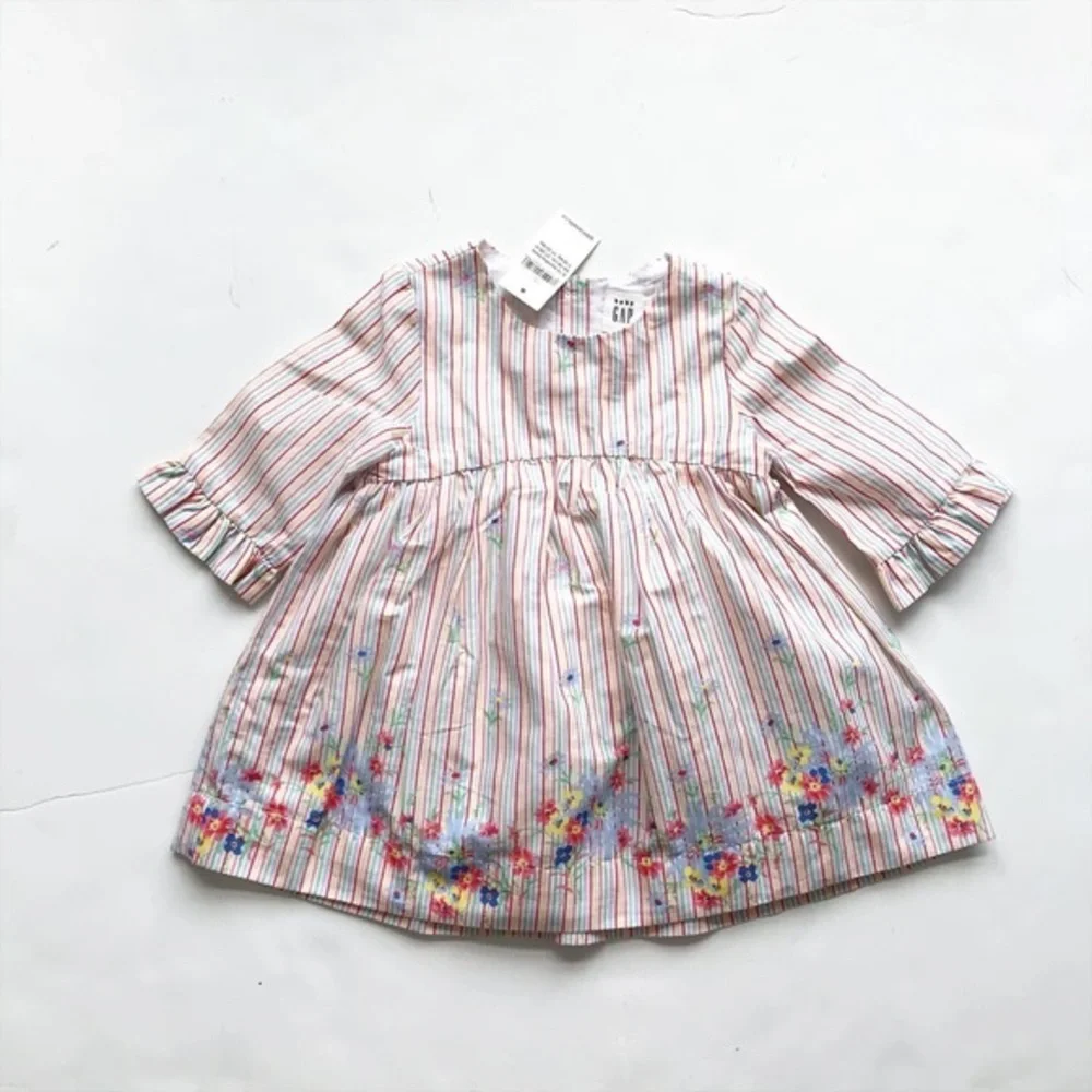 Babygap NWT pink/blue stripe floral dress 6-12m